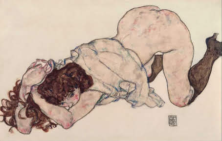 Kneeling Girl, Resting on Both Elbows (1915) - Egon Schiele